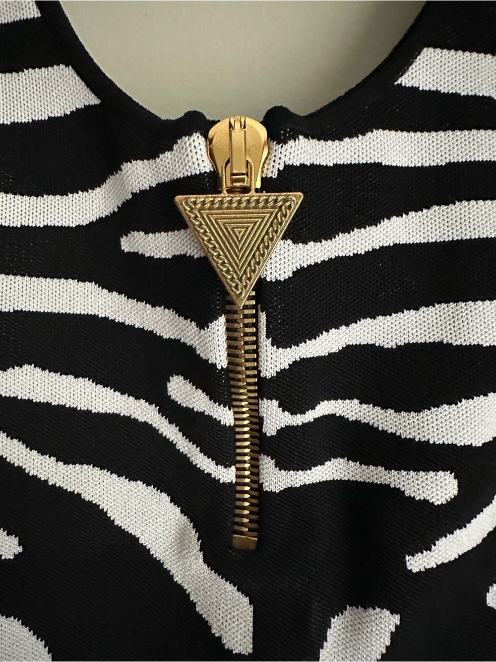 NWOT Balmain Zebra Jacquard Gold Zip Swimsuit / Bodysuit Sz FR 40 (US L / 8-10)